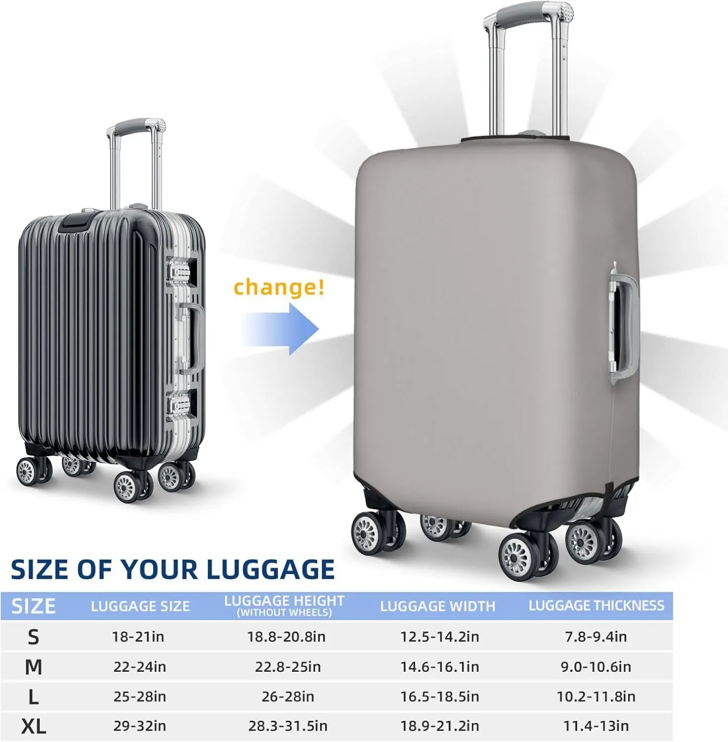 Gary Luggage Cover Washable Elasticated Luggage Covers for Suitcase tsa Approved Stylish Dust and Scratch Resistant Luggage Case Protector for Kids and Adults -