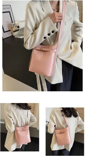 Generic Bucket Bag for Women Small Crossbody Bag Stylish Shoulder Purse Casual Handbag with Zipper Closure and Adjustable Strap (White)