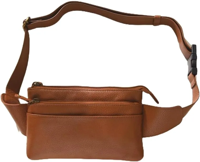 Genuine Leather Brown Fanny Pack - Unisex Tan Brown Compact Bum Bag - Tan Waist Bag - Crossbody Sling Bag