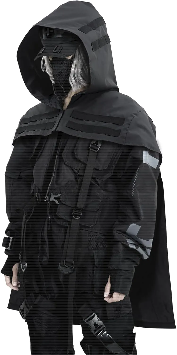 Ghost Grim Reaper Cosplay Cape Techwear Poncho Hoode Gothic Hooded For Halloween Unisex Costume Dress Up Daily Wear