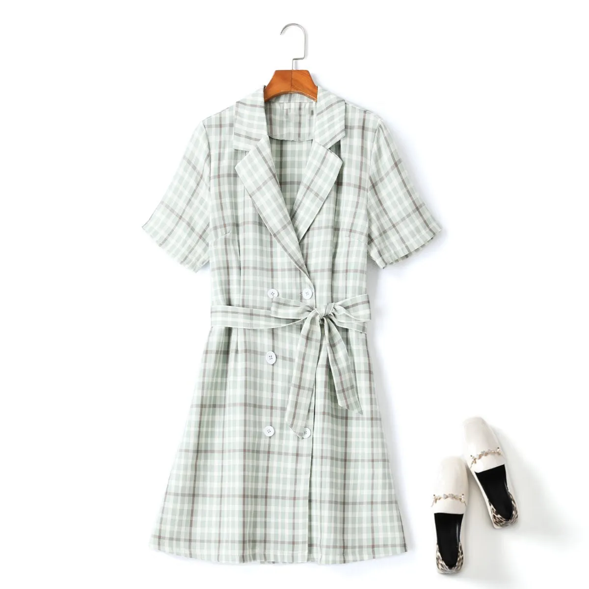Giana Plus Size Checked Trench Coat Shirt Dress