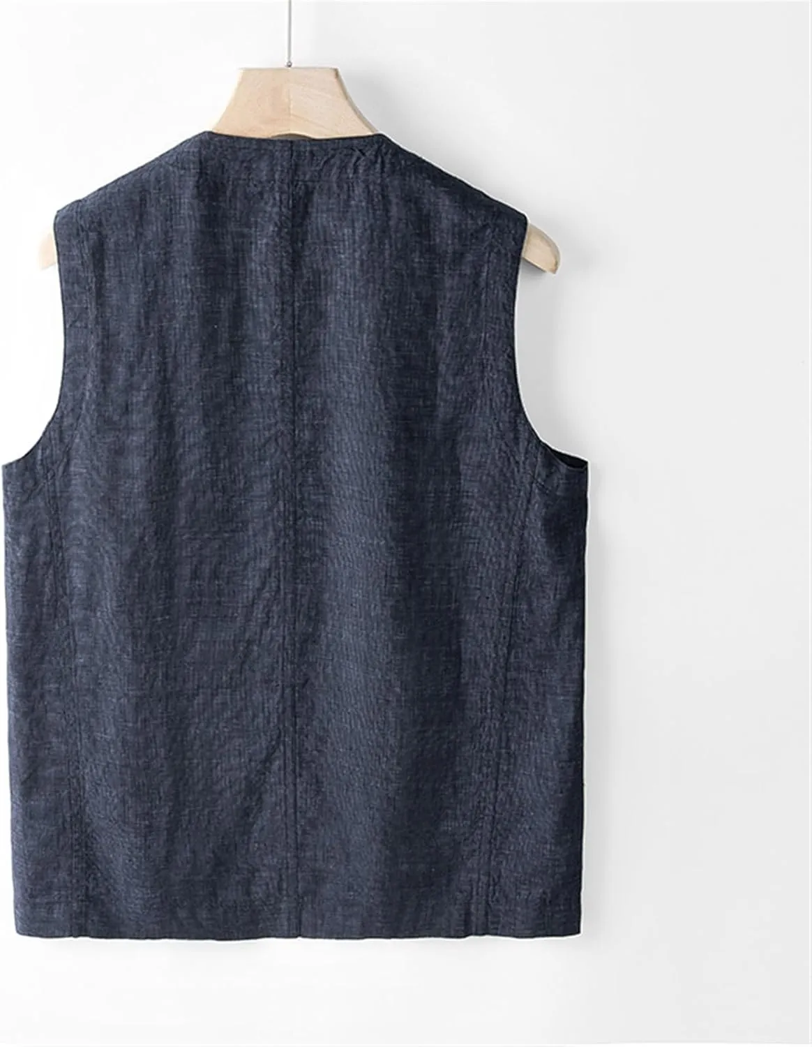 GIBZ Men's Cotton Linen Sleeveless Shirts Button Down Beach Tank Top Wedding Waistcoat Summer Casual Vest with Pocket