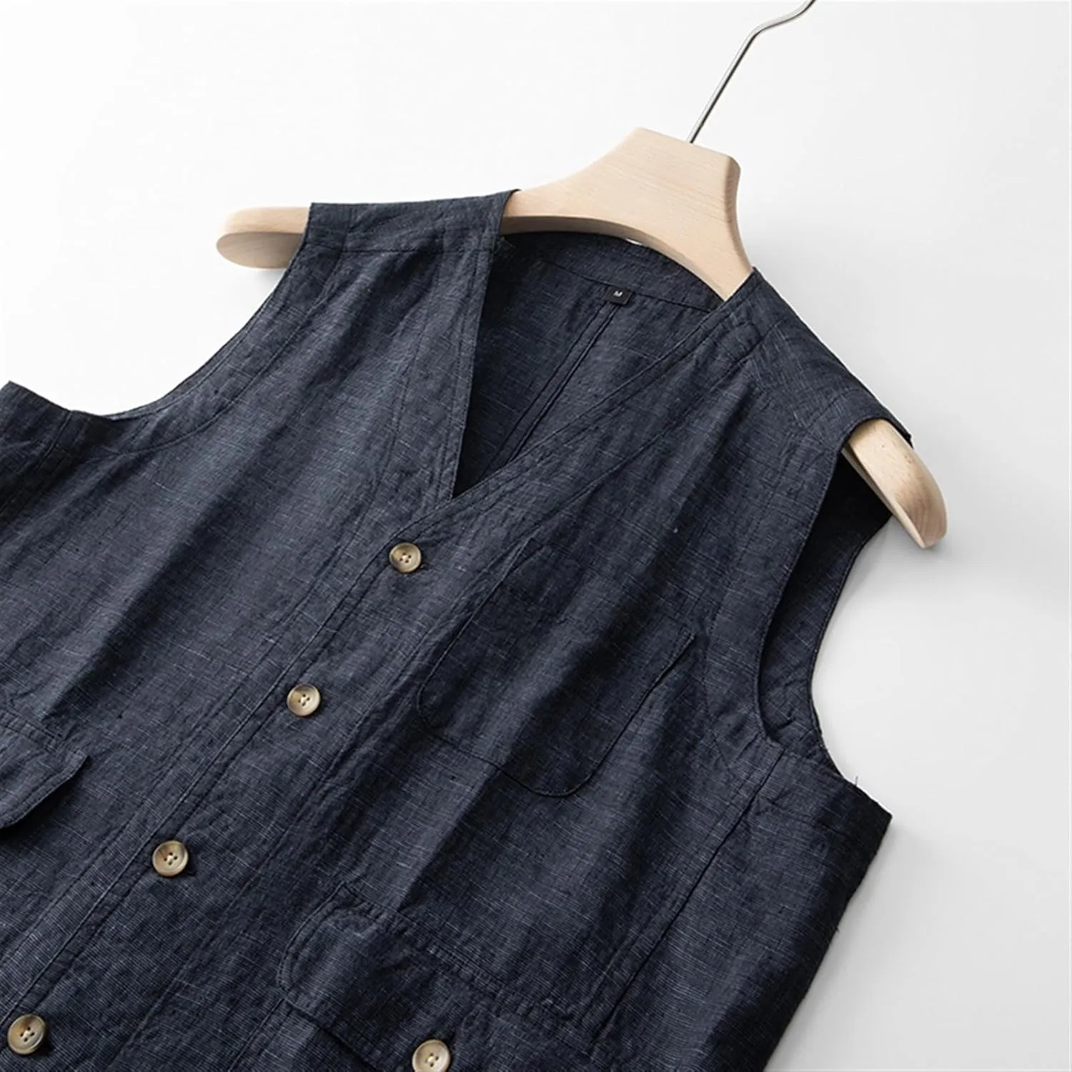 GIBZ Men's Cotton Linen Sleeveless Shirts Button Down Beach Tank Top Wedding Waistcoat Summer Casual Vest with Pocket