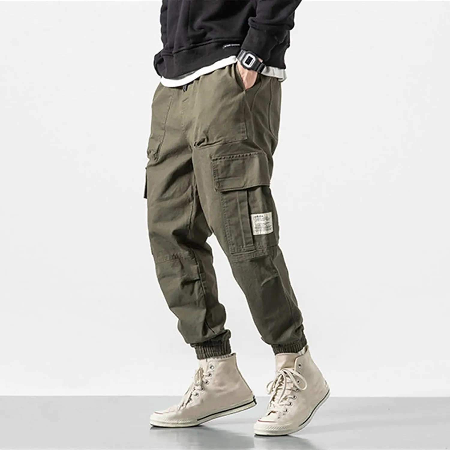 GIERIDUC Men's Casual Cargo Pants Joggers Hiking Sweatpants Chinos Track Pants Elastic Waist Work Pants with Multi-Pockets