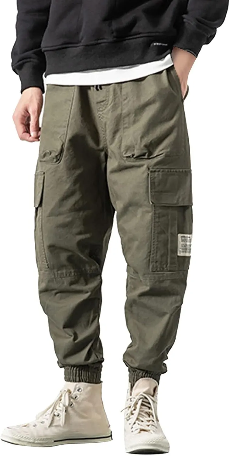 GIERIDUC Men's Casual Cargo Pants Joggers Hiking Sweatpants Chinos Track Pants Elastic Waist Work Pants with Multi-Pockets