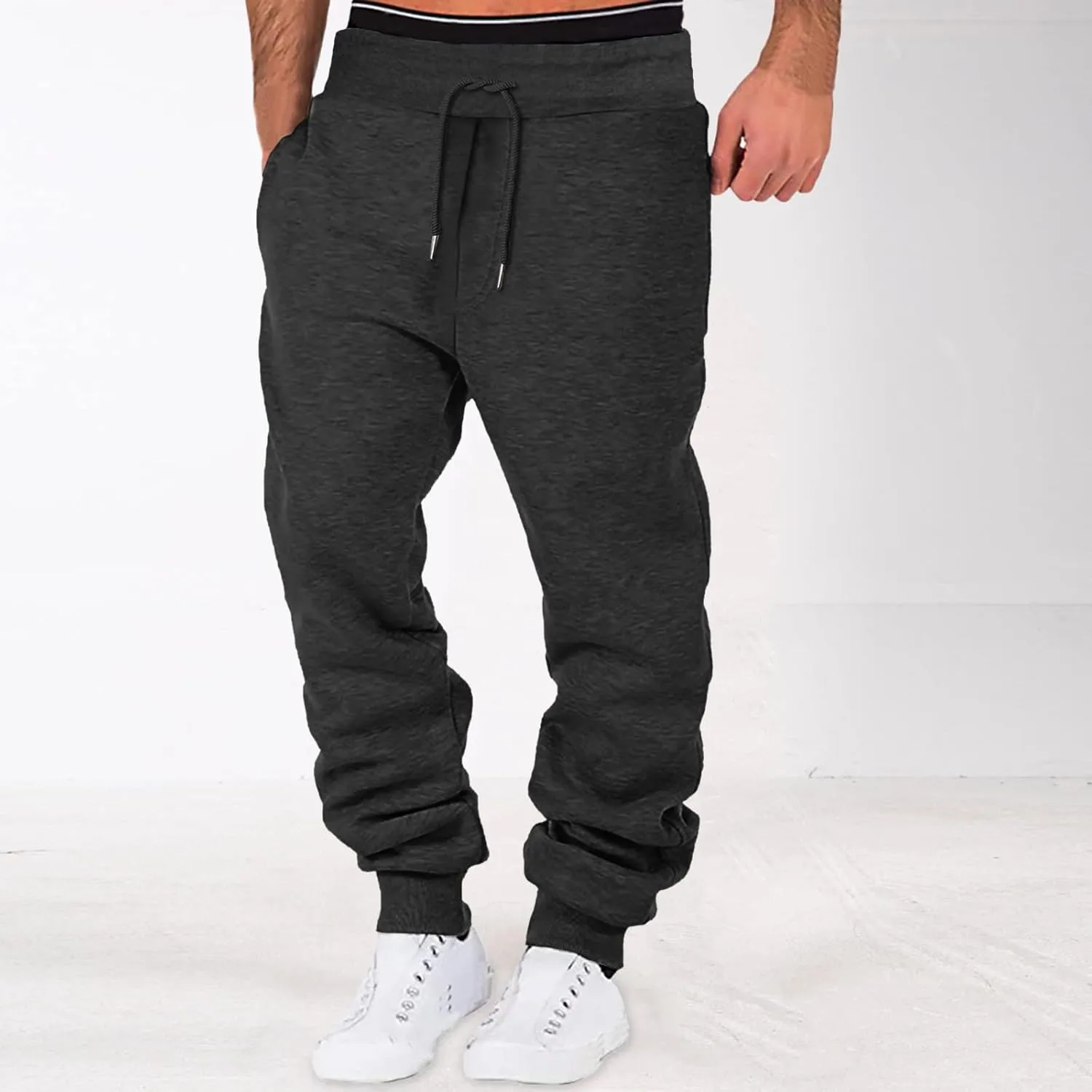 GIERIDUC Men's Drawstring Waist Cargo Pants Mens White Linen Dress Pants Mens Polyester Sweatpants Basketball Leggings Men