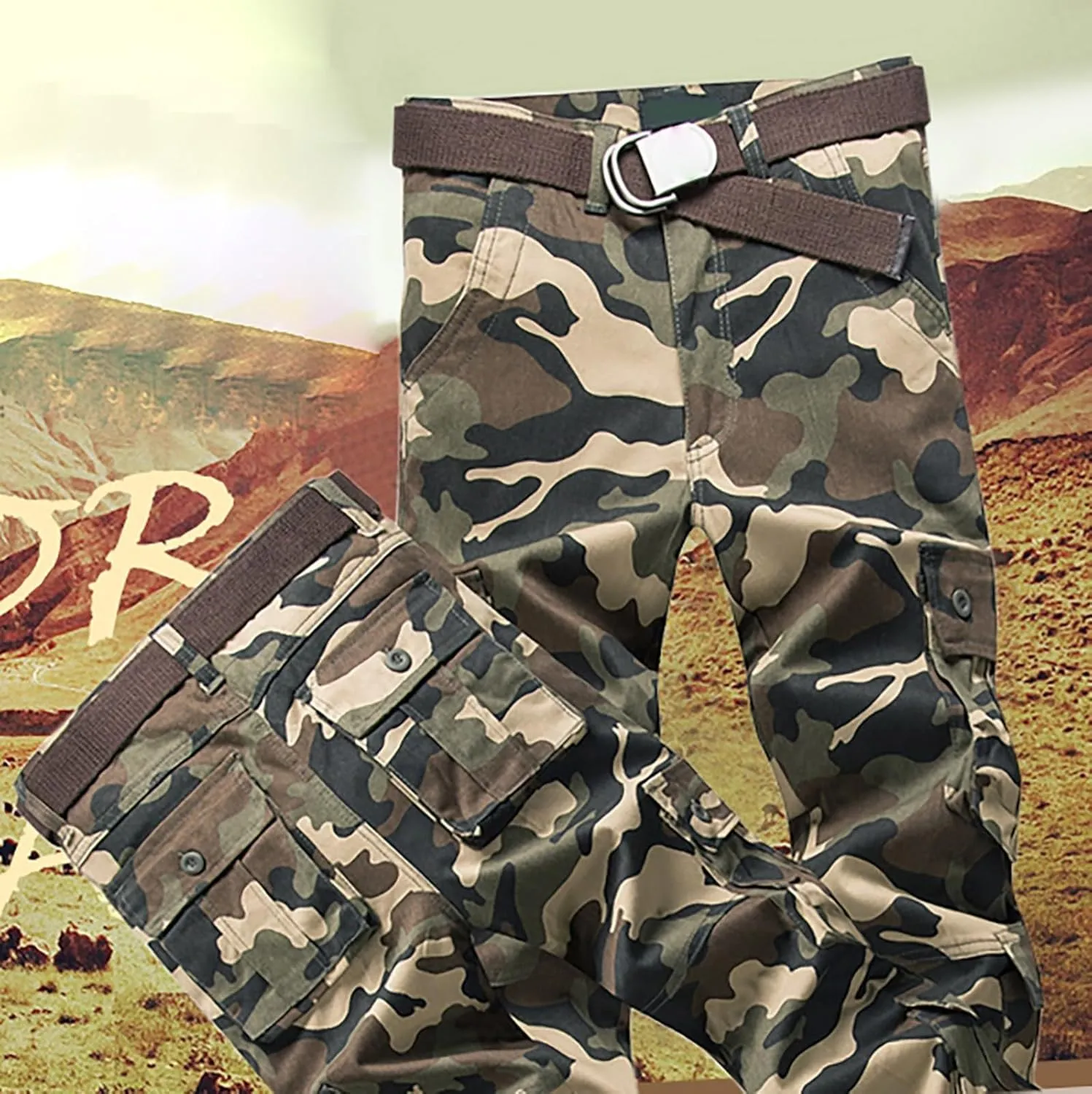 GIERIDUC Mens Hiking Stretch Pants Camouflage Tactical Pants Lightweight Cotton Outdoor Military Combat Cargo Pants Trousers