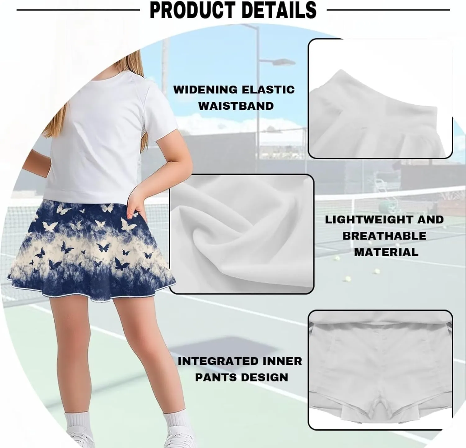 Girls Athletic Skort with Pocket 5-14 Years Sports Skirt Casual Daily Wear Outdoor Activities