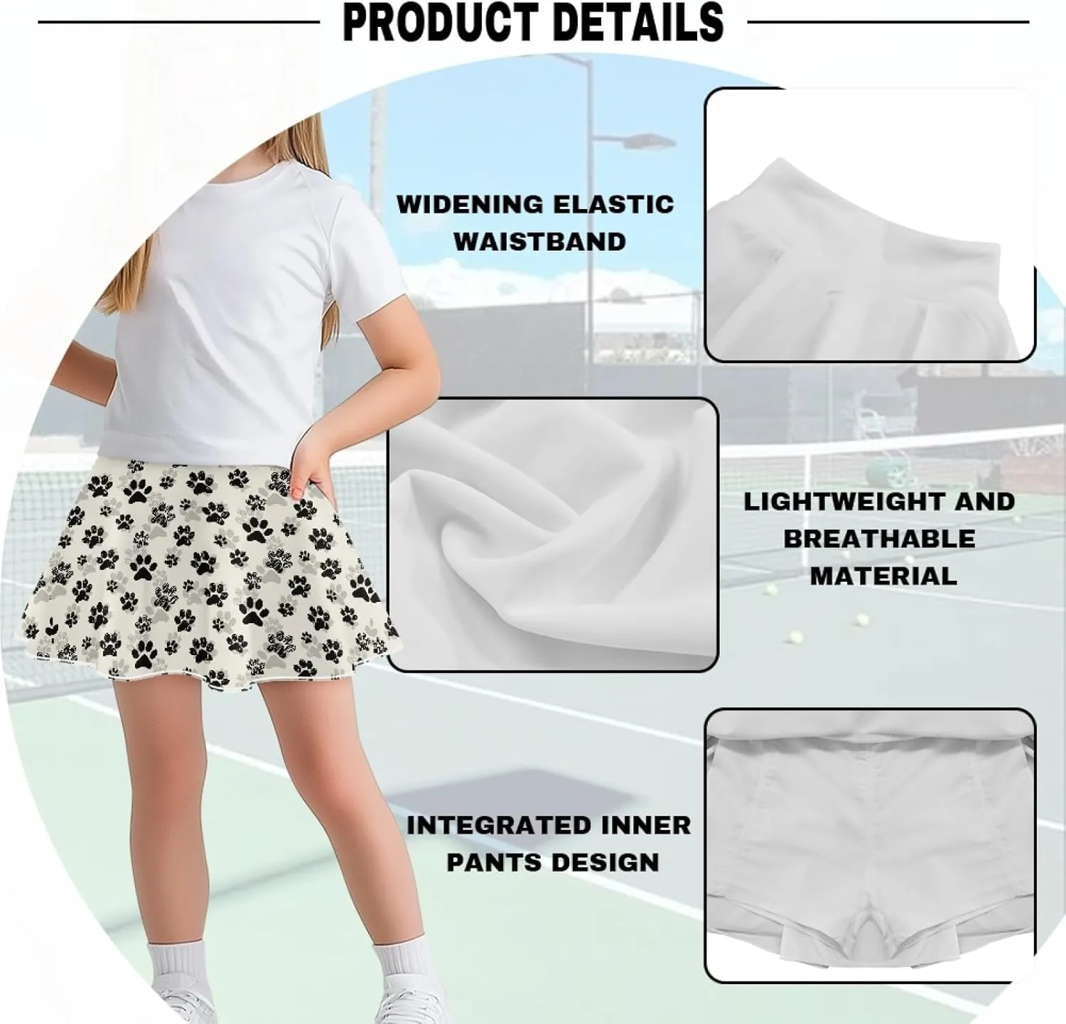 Girls Athletic Skort with Pocket 5-14 Years Sports Skirt Casual Daily Wear Outdoor Activities