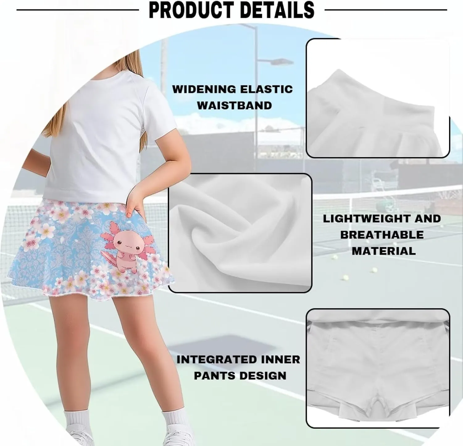 Girls Athletic Skort with Pocket 5-14 Years Sports Skirt Casual Daily Wear Outdoor Activities