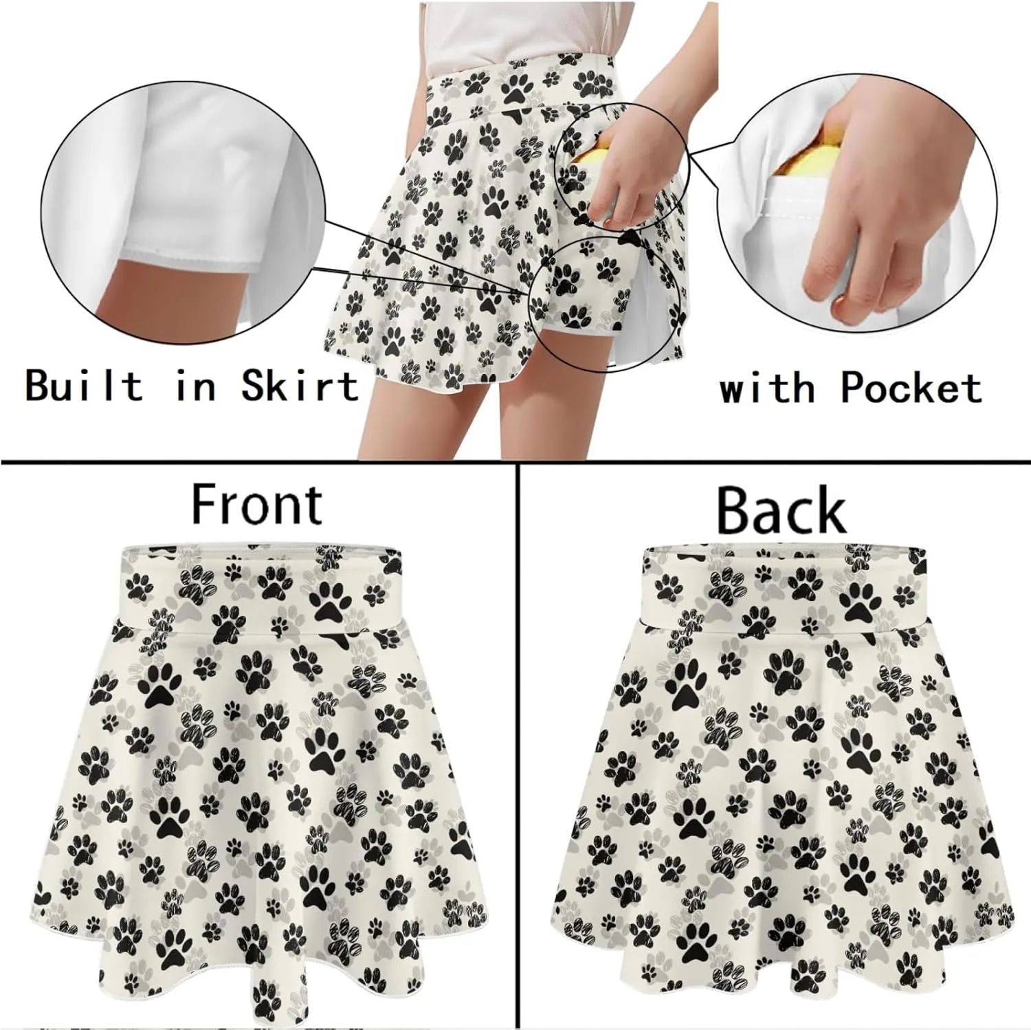 Girls Athletic Skort with Pocket 5-14 Years Sports Skirt Casual Daily Wear Outdoor Activities