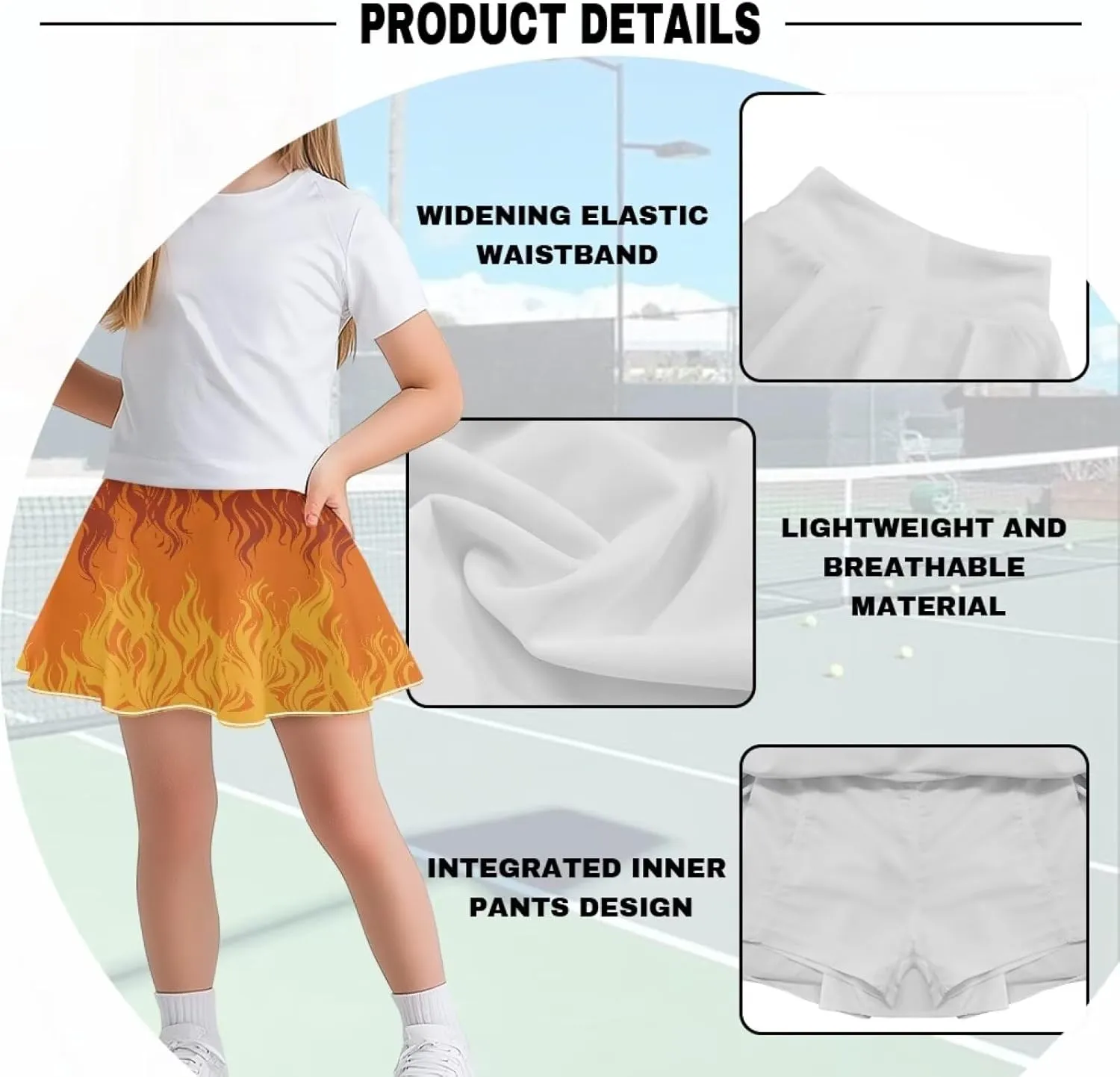 Girls Athletic Skort with Pocket 5-14 Years Sports Skirt Casual Daily Wear Outdoor Activities