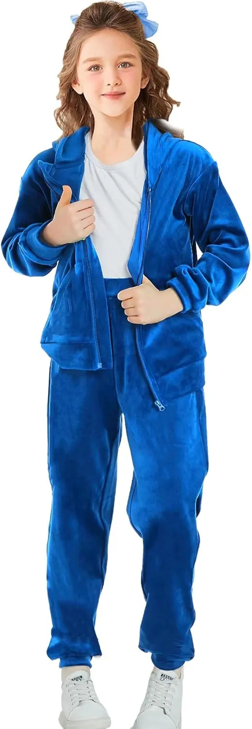 Girls Velour Tracksuit Sweatsuits Set 2 Piece Outfits Zip Up Hoodies and Pants Sportswear Jogging Suit
