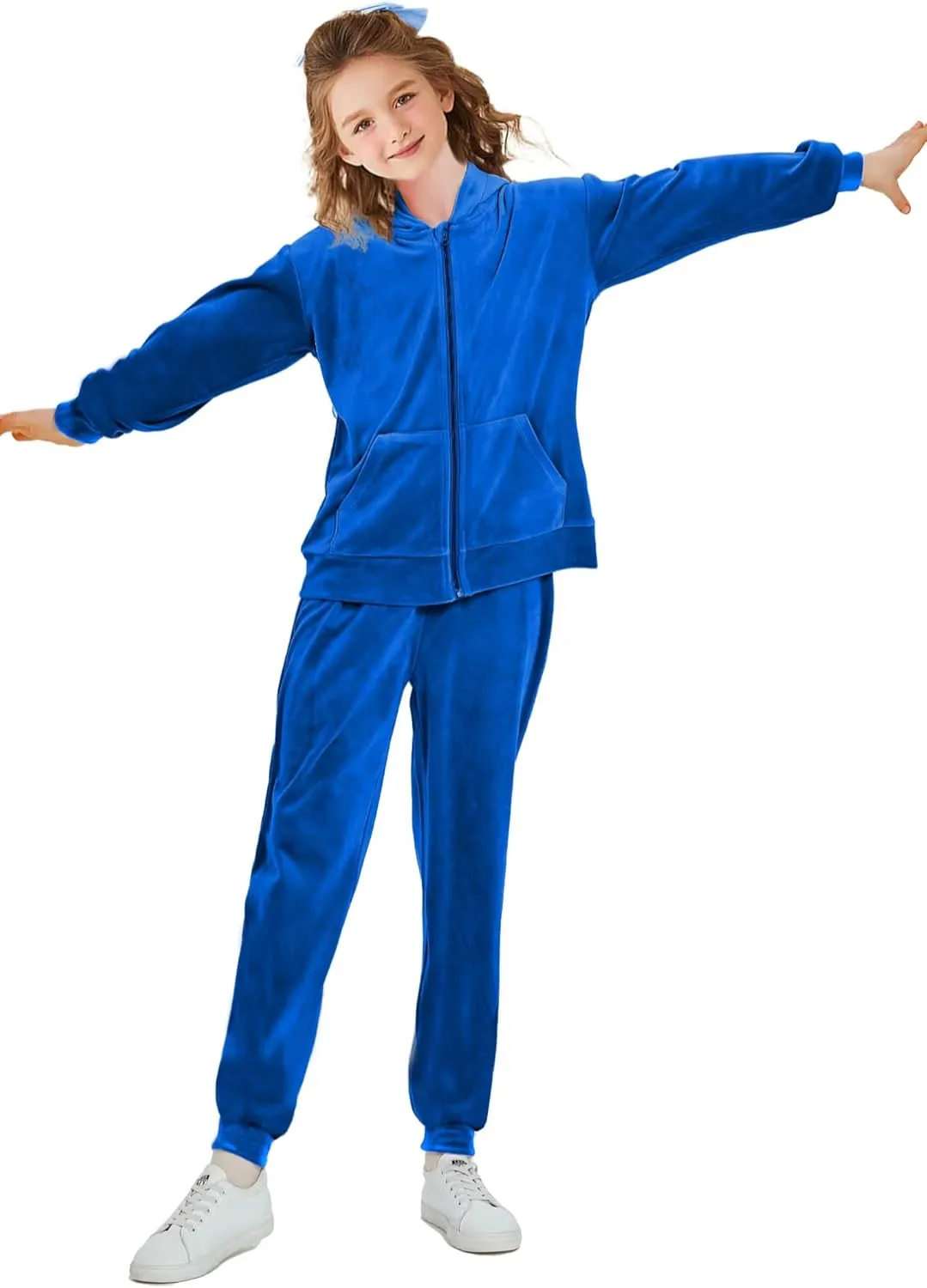 Girls Velour Tracksuit Sweatsuits Set 2 Piece Outfits Zip Up Hoodies and Pants Sportswear Jogging Suit