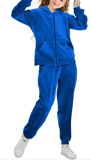 Girls Velour Tracksuit Sweatsuits Set 2 Piece Outfits Zip Up Hoodies and Pants Sportswear Jogging Suit