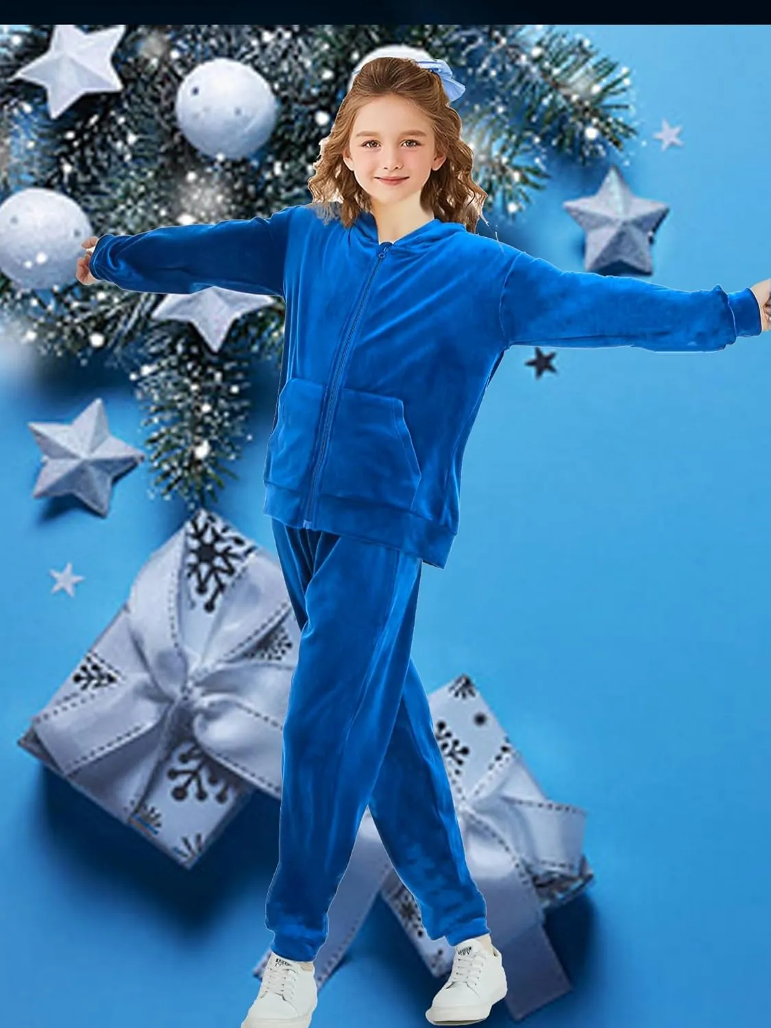 Girls Velour Tracksuit Sweatsuits Set 2 Piece Outfits Zip Up Hoodies and Pants Sportswear Jogging Suit