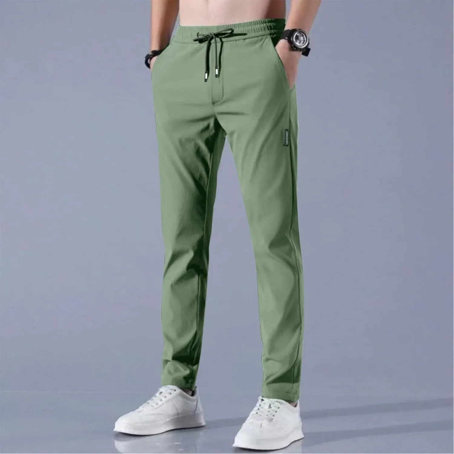Glide Pants Men Breathable Quick Dry Work Pants Stretch Active Drawstring Straight Leg Hiking Outfits with Pockets