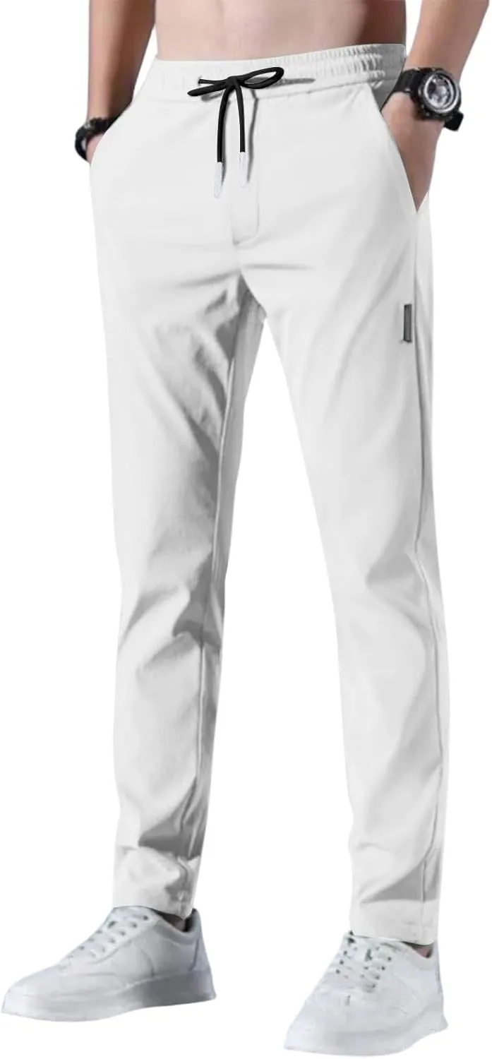Glide Pants Men Breathable Quick Dry Work Pants Stretch Active Drawstring Straight Leg Hiking Outfits with Pockets
