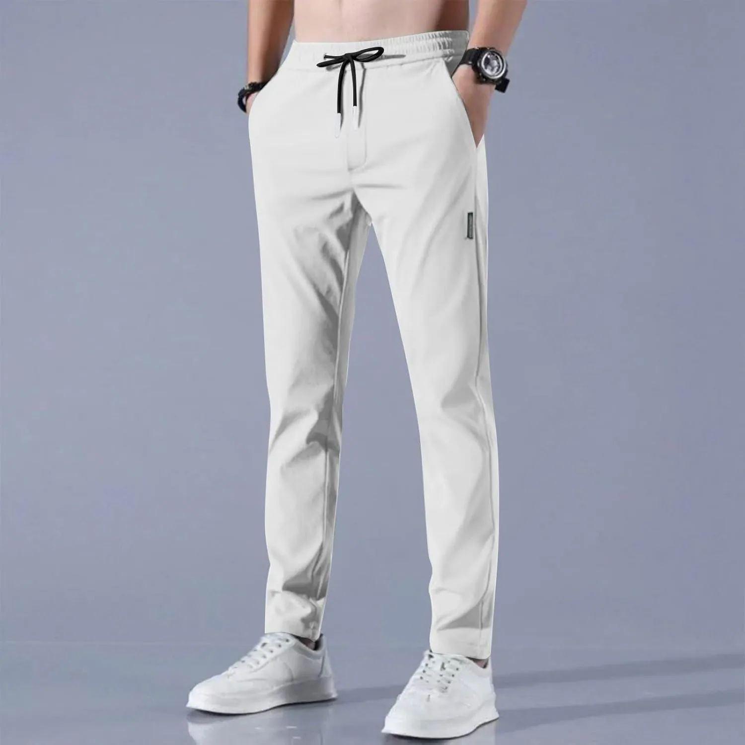 Glide Pants Men Breathable Quick Dry Work Pants Stretch Active Drawstring Straight Leg Hiking Outfits with Pockets