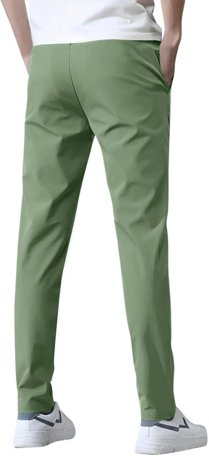 Glide Pants Men Breathable Quick Dry Work Pants Stretch Active Drawstring Straight Leg Hiking Outfits with Pockets