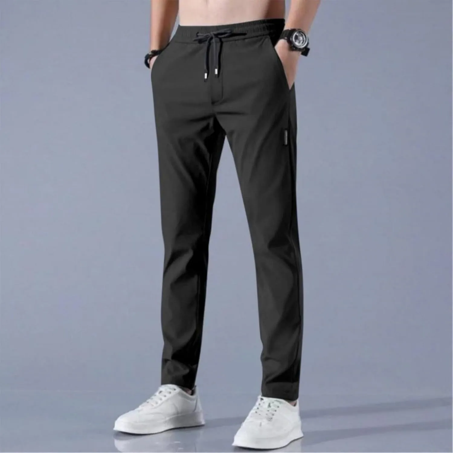 Glide Pants Men Quick Dry Breathable Stretch Work Pants Drawstring Elastic Waist Active Hiking Trousers with Pockets