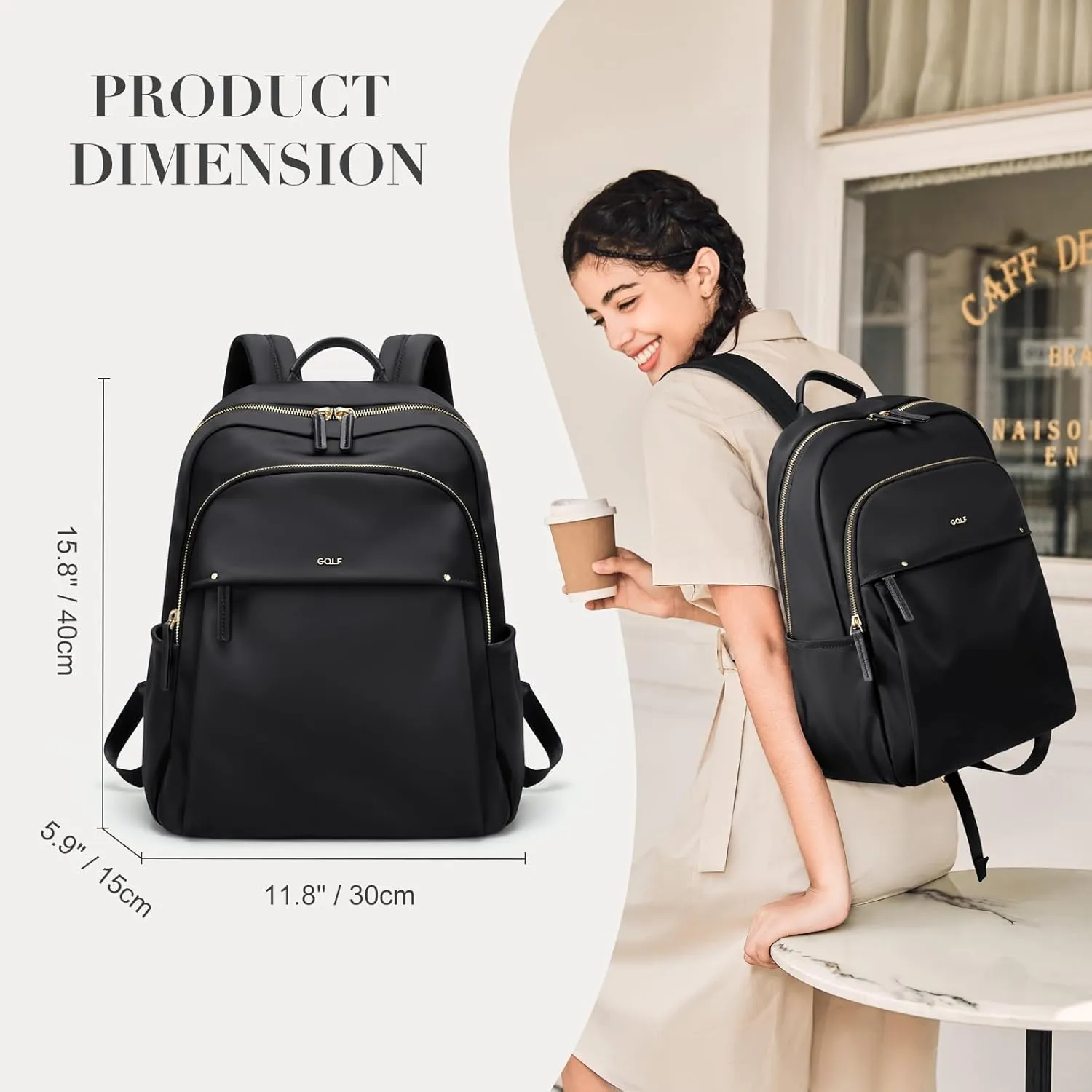 GOLF SUPAGS Stylish Laptop Backpack for Women Computer Bag Fits 14 Inch Notebook Travel College Work Backpacks Purse (Black)