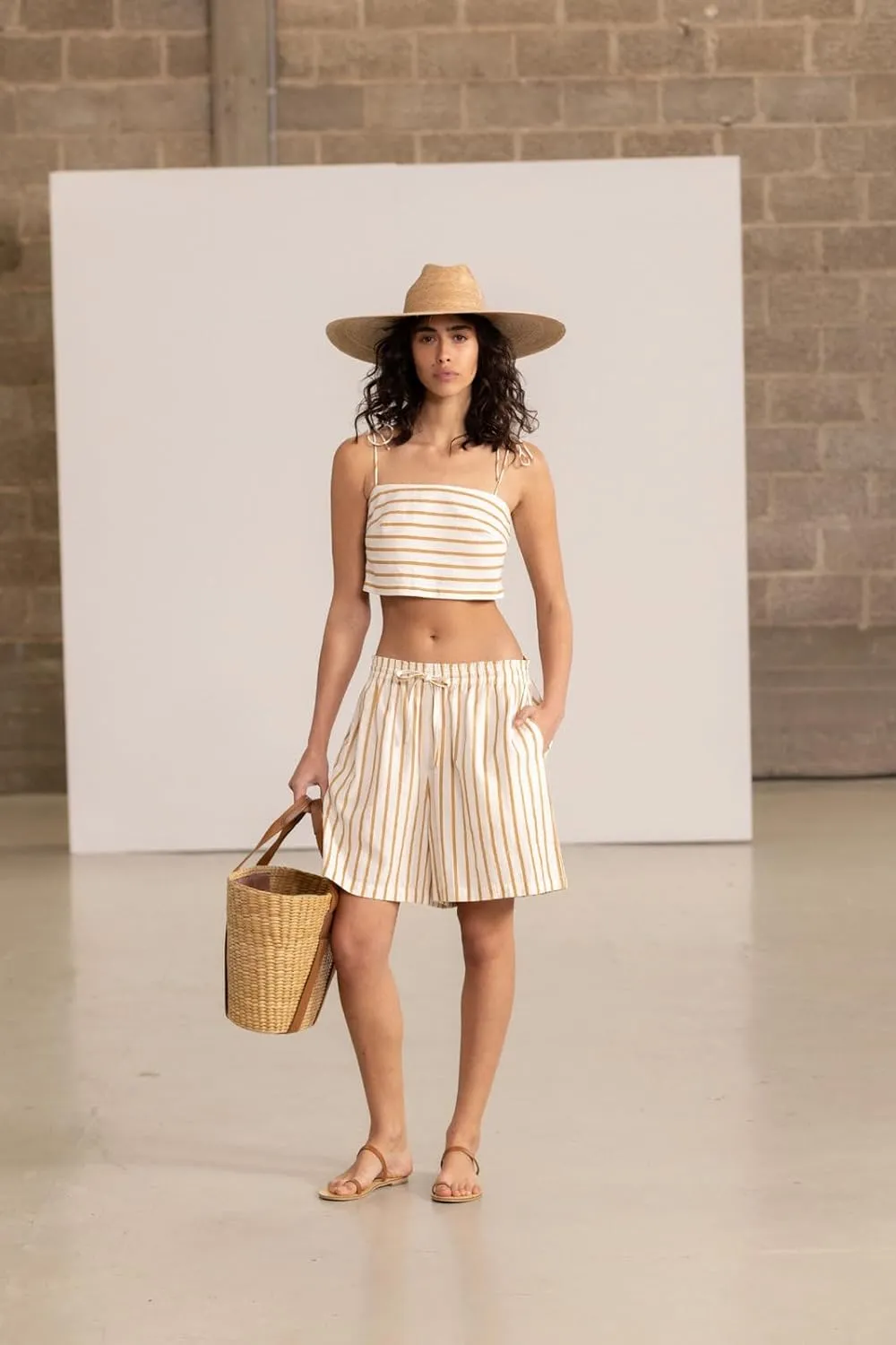 Gottex Beach Life Resort Stripe Print Boxer Style Drawstring Bermuda Short Stylish Elegant Summer Swimsuit Coverup for Women