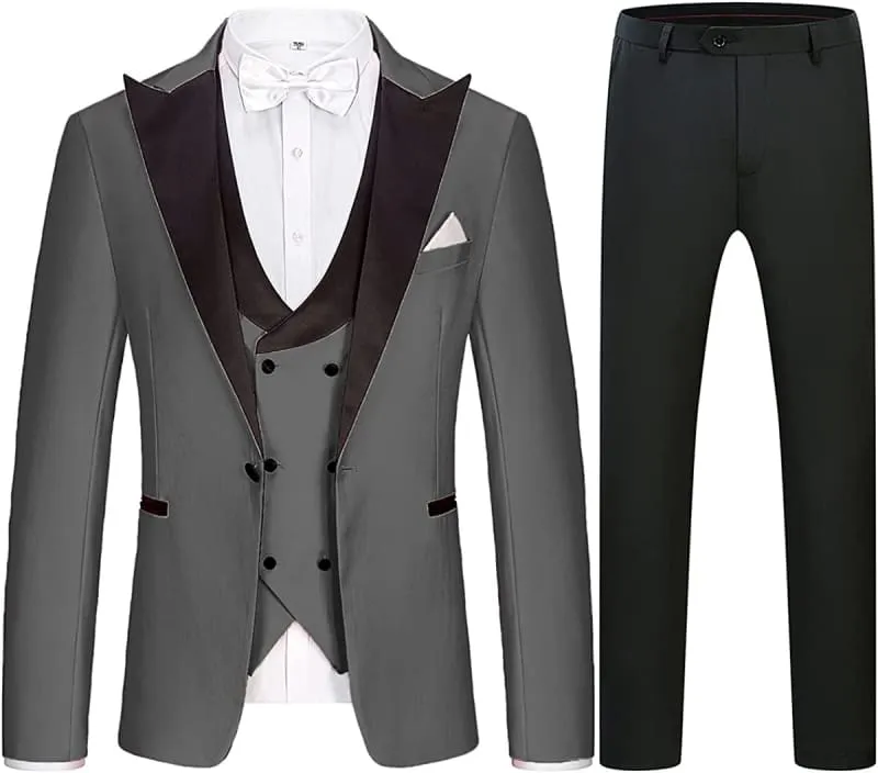 Gray Slim Fit Three Pieces Tuxedos Peaked Lapel Business Suits Wedding Groom Suits