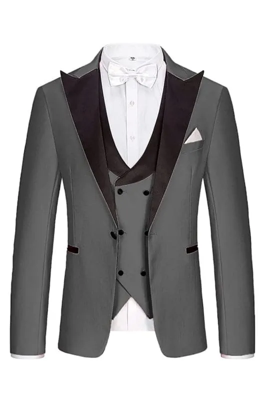 Gray Slim Fit Three Pieces Tuxedos Peaked Lapel Business Suits Wedding Groom Suits
