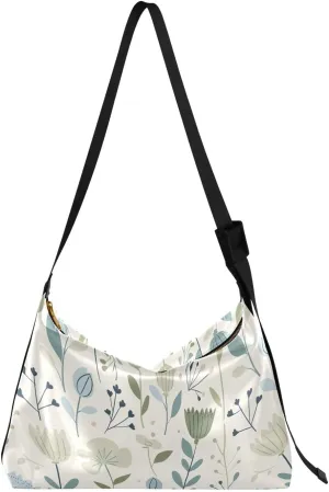 Green Blue Flowers Crossbody Bag for Women Men with Adjustable Strap PU Leather Shoulder Hobo Purse Bag 20858218
