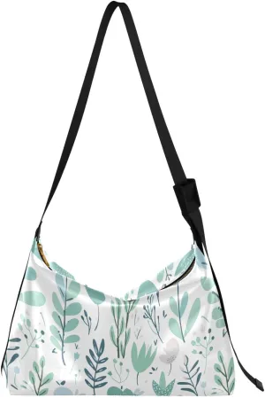 Green Flowers Leaves Crossbody Bag for Women Men with Adjustable Strap PU Leather Shoulder Hobo Purse Bag 20858221