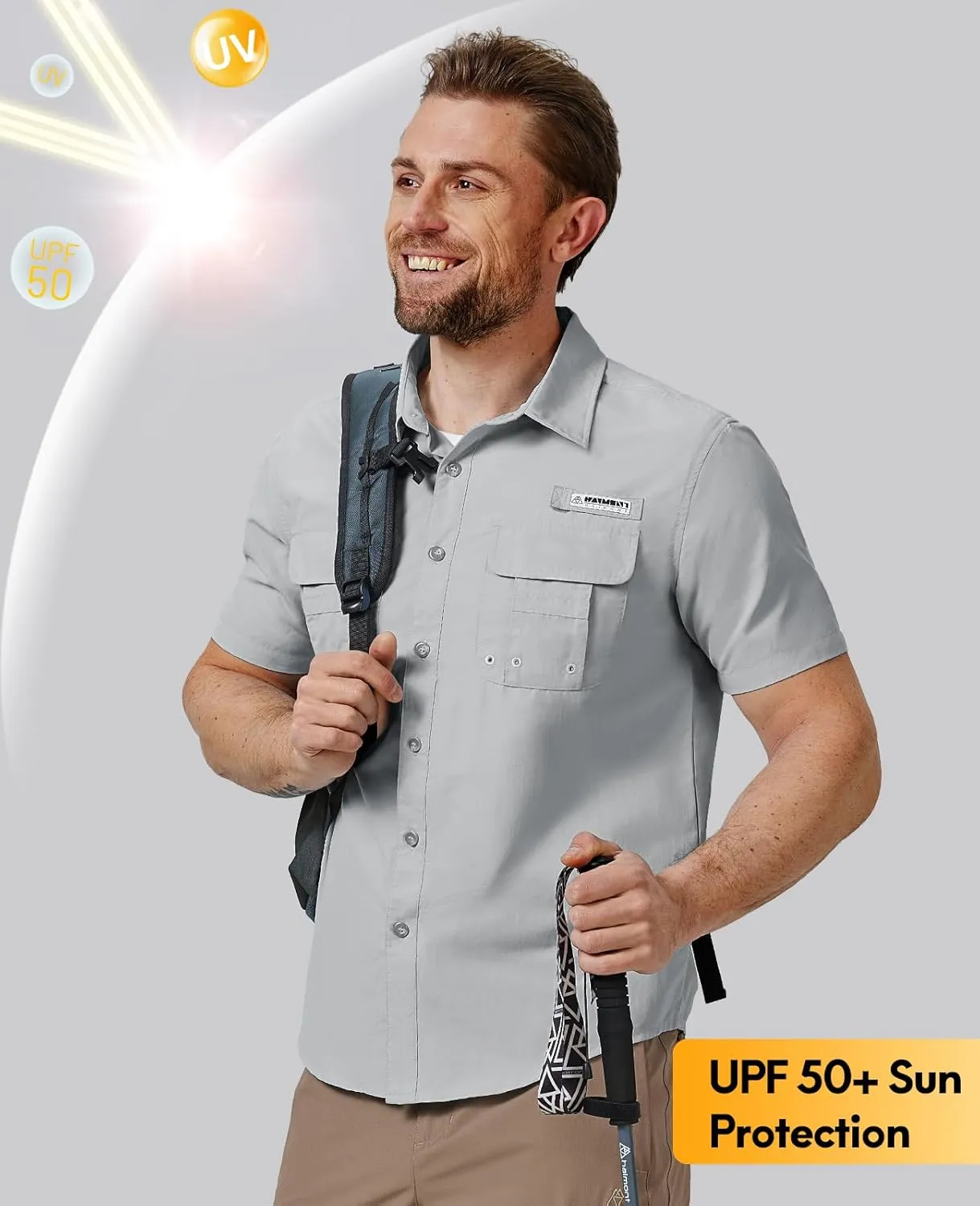 Haimont Men's Fishing Shirts Sun Protection Button Down Hiking Travel Camping Shirt Short Sleeve UV UPF50  Top