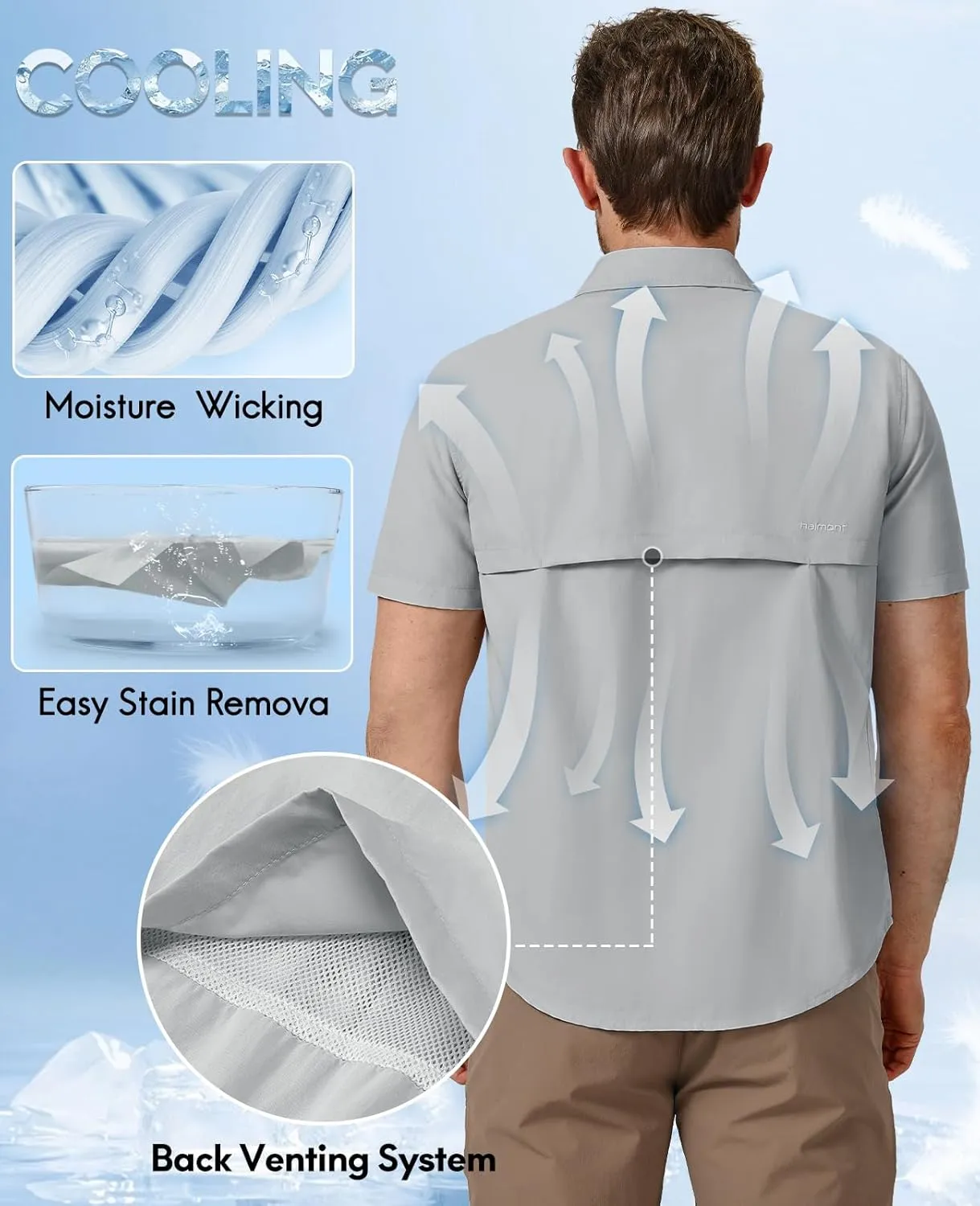 Haimont Men's Fishing Shirts Sun Protection Button Down Hiking Travel Camping Shirt Short Sleeve UV UPF50  Top