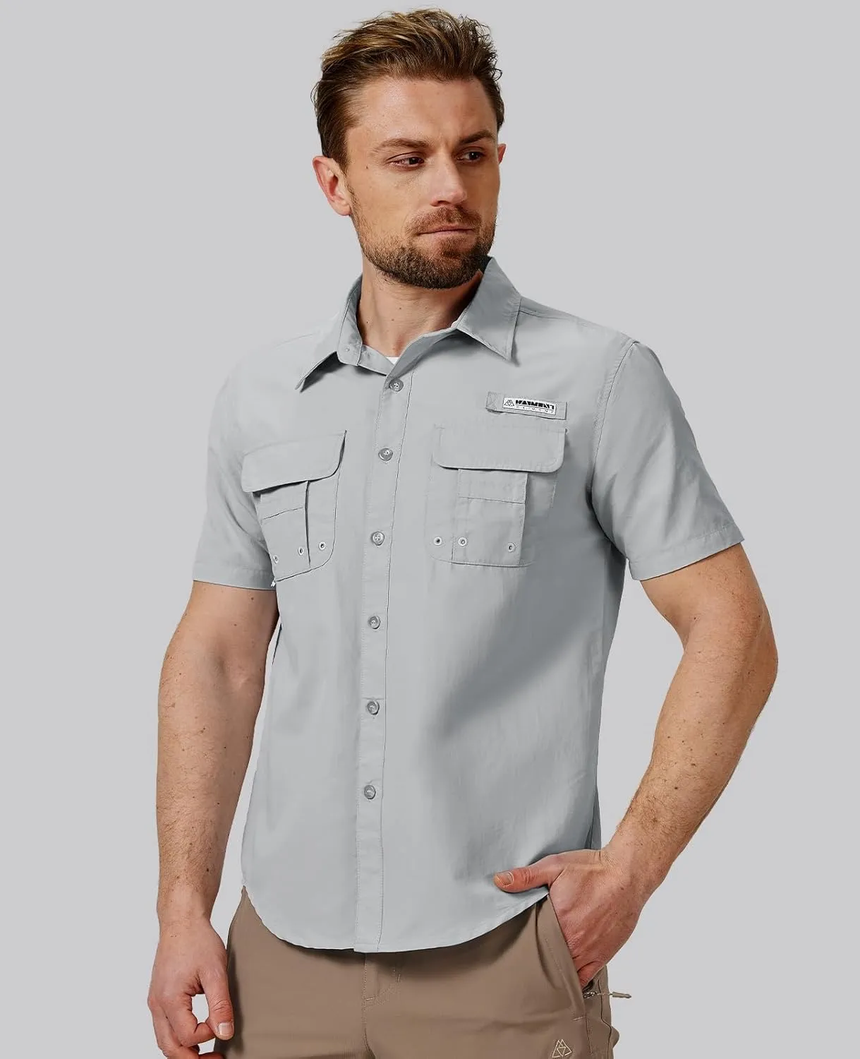 Haimont Men's Fishing Shirts Sun Protection Button Down Hiking Travel Camping Shirt Short Sleeve UV UPF50  Top