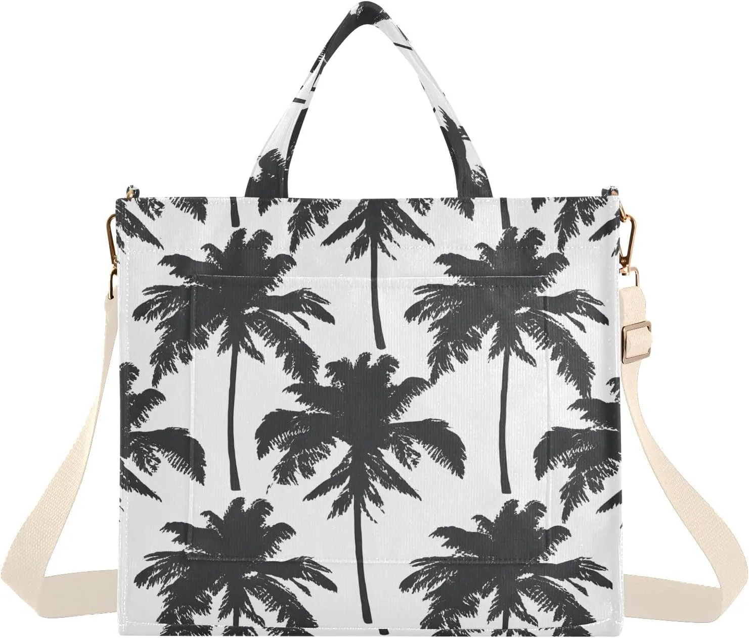 Hawaiian Palm Tree Black Corduroy Tote Bag for Women Hobo Crossbody Bag Purse Stylish Shoulder Handbag Messenger Bags, S