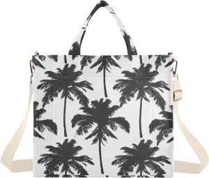 Hawaiian Palm Tree Black Corduroy Tote Bag for Women Hobo Crossbody Bag Purse Stylish Shoulder Handbag Messenger Bags, S