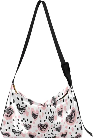 Heart Leopard Pink Crossbody Bag for Women Men with Adjustable Strap PU Leather Shoulder Hobo Purse Bag 20855084