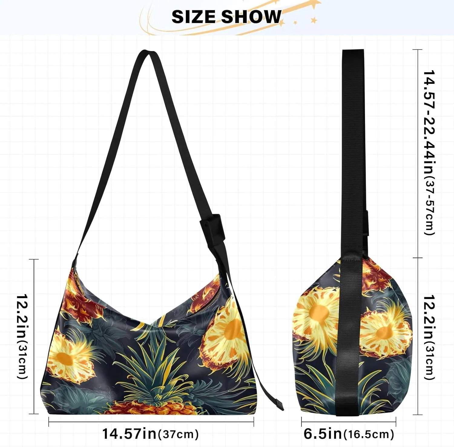 Hot Pineapple Tropical Casual Crossbody Bag, Hobo Handbags for Women, Shoulder Bag