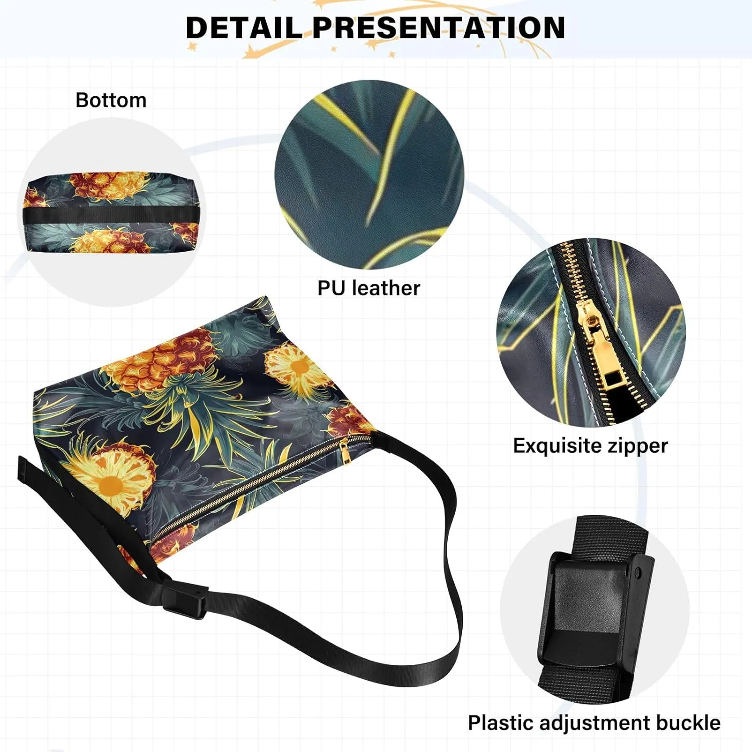 Hot Pineapple Tropical Casual Crossbody Bag, Hobo Handbags for Women, Shoulder Bag