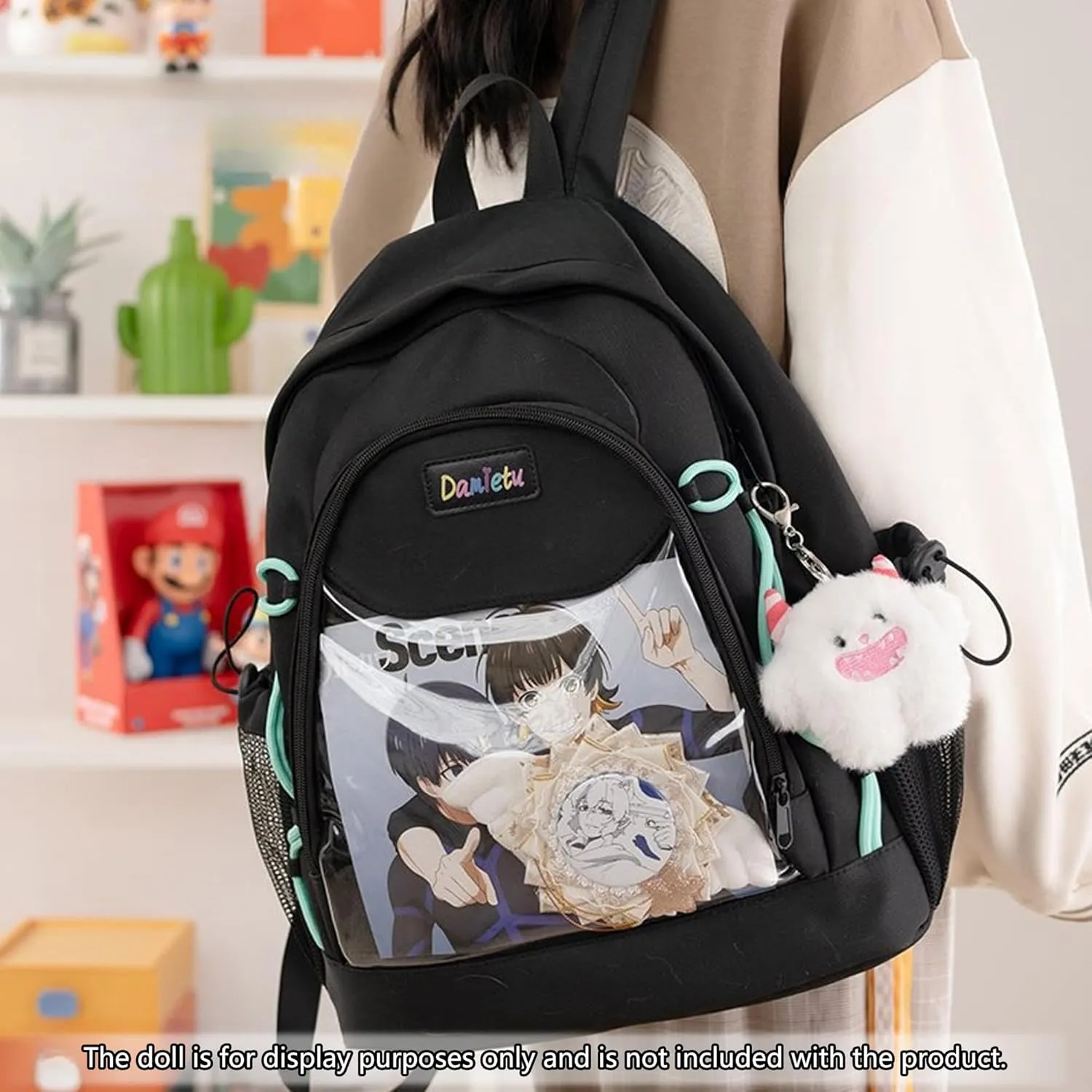 Ita Backpack Large Capacity Kawaii Japanese-Inspired Nylon Daypack Stylish Dual-Strap Backpack Perfect for Travel & Daily Use (Black, Large)