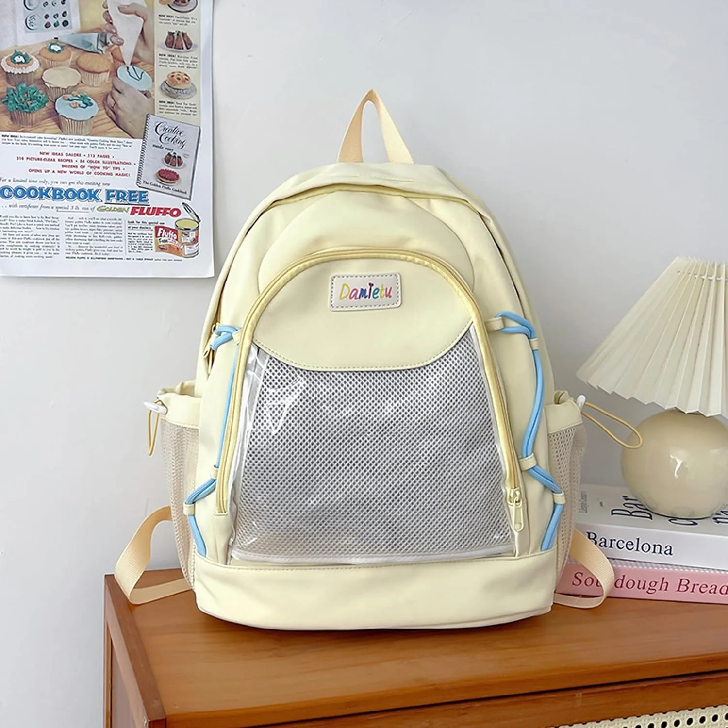 Ita Backpack Large Capacity Kawaii Japanese-Inspired Nylon Daypack Stylish Dual-Strap Backpack Perfect for Travel & Daily Use (Yellow, Large)