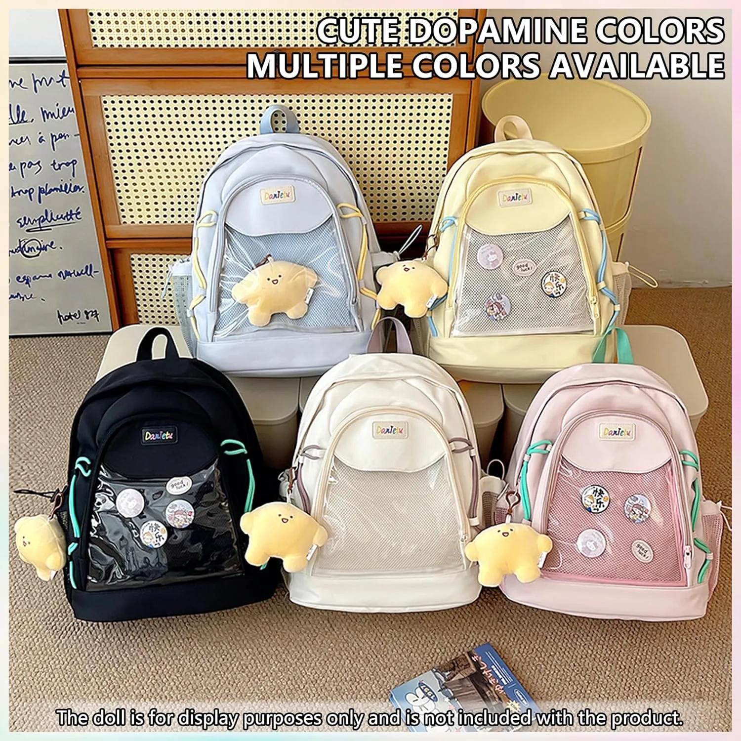 Ita Backpack Large Capacity Kawaii Japanese-Inspired Nylon Daypack Stylish Dual-Strap Backpack Perfect for Travel & Daily Use (Yellow, Large)