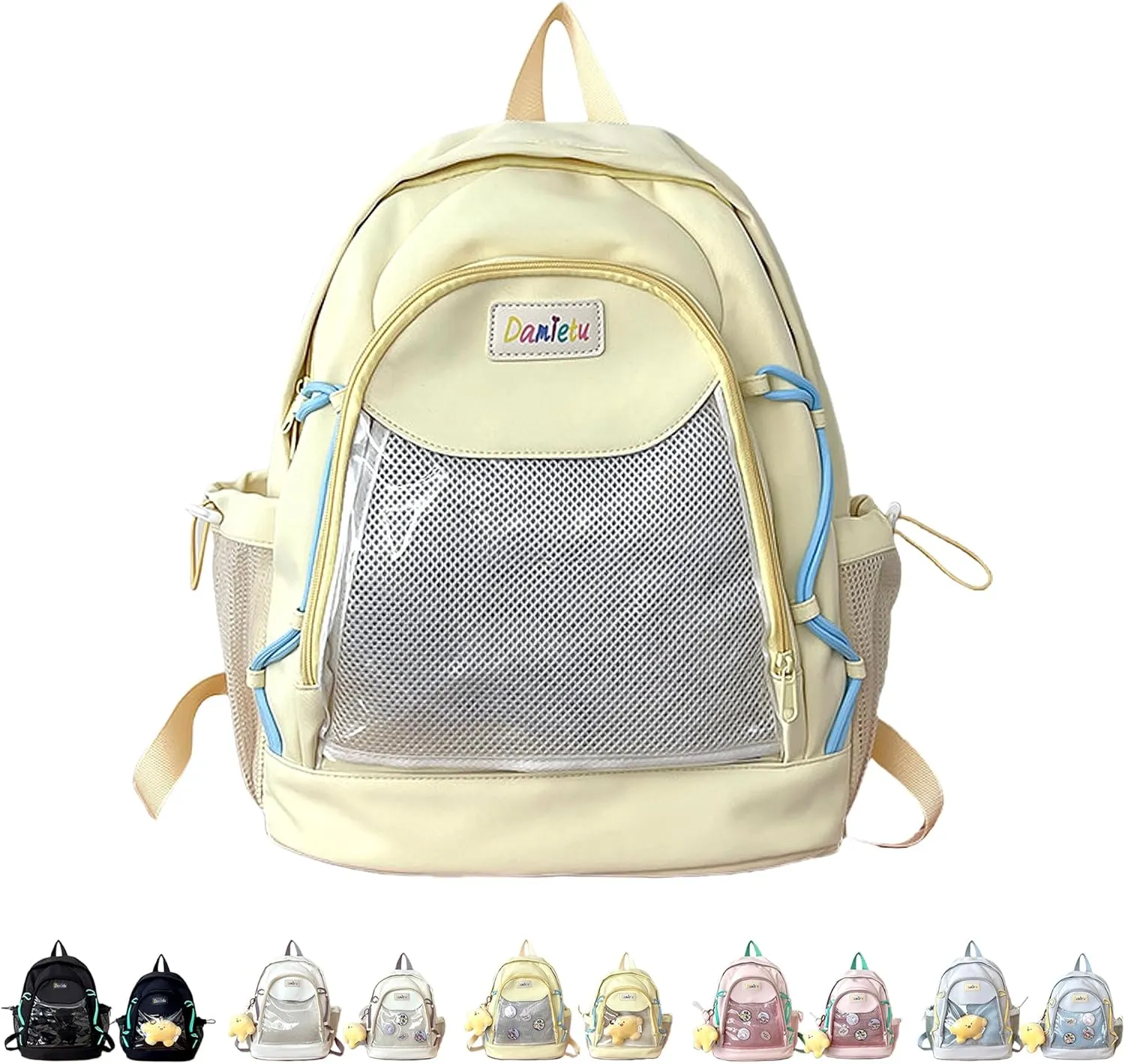 Ita Backpack Large Capacity Kawaii Japanese-Inspired Nylon Daypack Stylish Dual-Strap Backpack Perfect for Travel & Daily Use (Yellow, Large)
