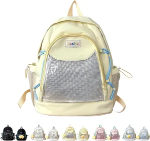 Ita Backpack Large Capacity Kawaii Japanese-Inspired Nylon Daypack Stylish Dual-Strap Backpack Perfect for Travel & Daily Use (Yellow, Large)