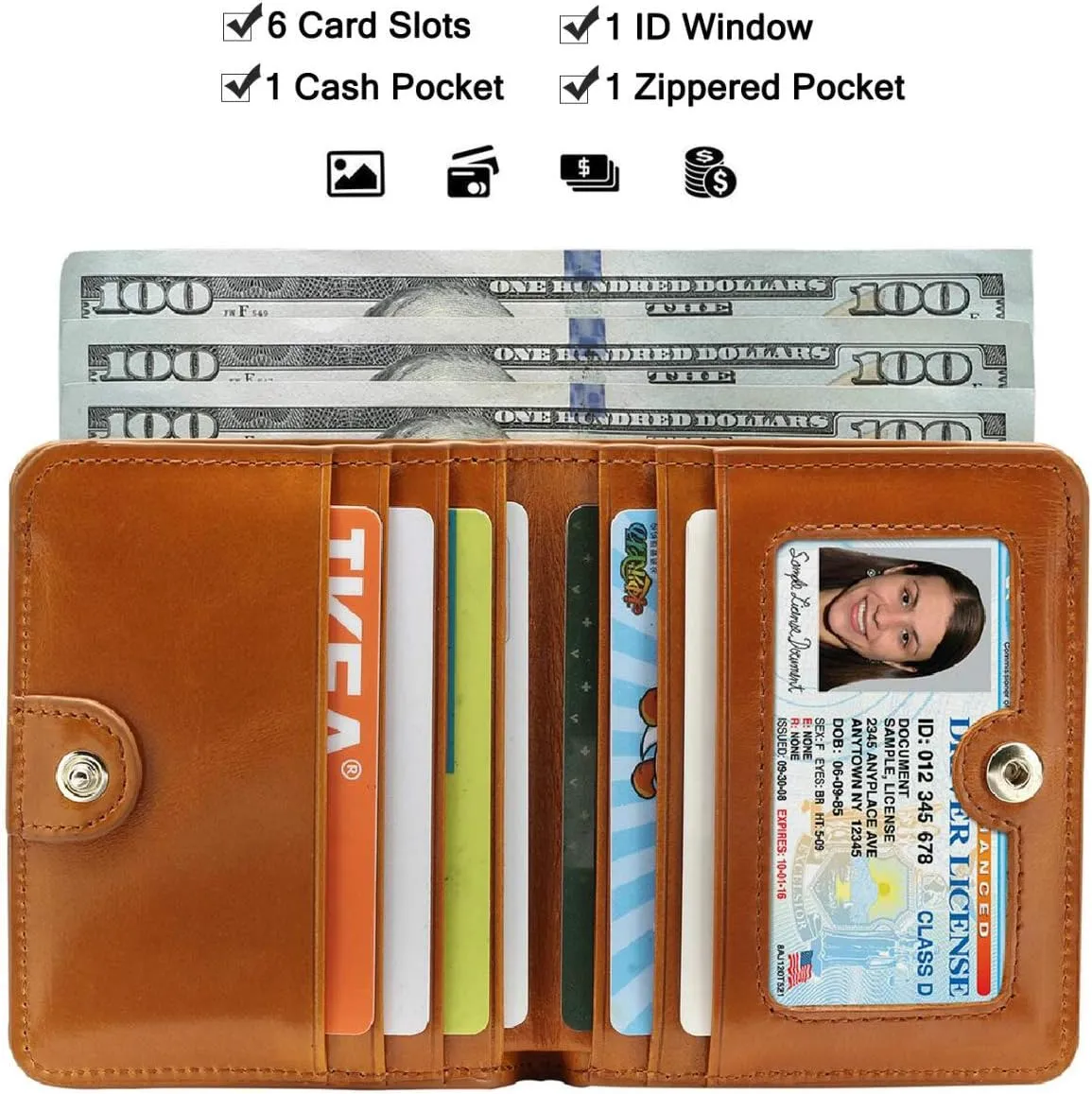 Itslife Women's Rfid Blocking Small Compact Bifold Leather Pocket Wallet Ladies Mini Purse with id Window (Waxed Brown)