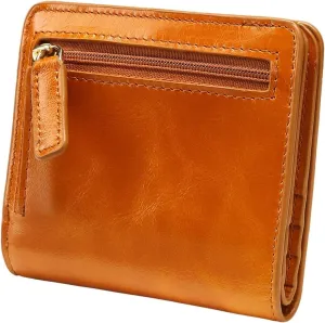 Itslife Women's Rfid Blocking Small Compact Bifold Leather Pocket Wallet Ladies Mini Purse with id Window (Waxed Brown)