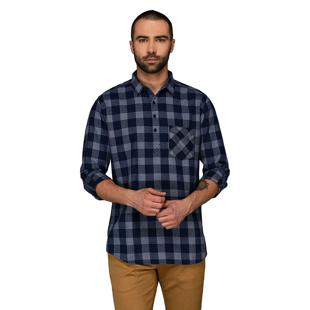 JadeBlue Indigo Blue Checked Slim Fit Casual Shirt | JadeBlue