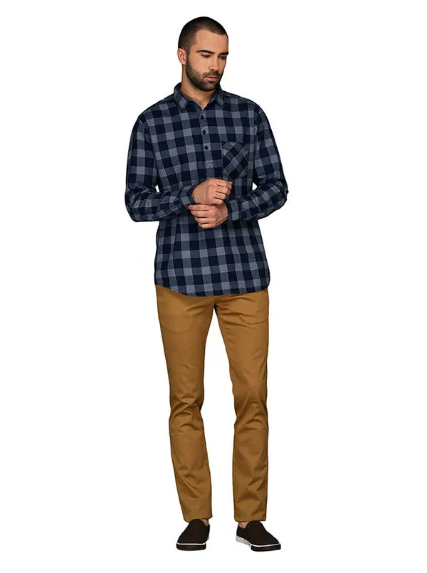 JadeBlue Indigo Blue Checked Slim Fit Casual Shirt | JadeBlue