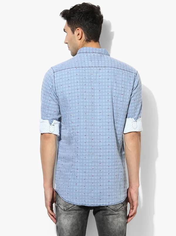 JadeBlue Sky Blue Checked Slim Fit Casual Shirt | JadeBlue