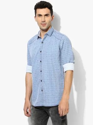 JadeBlue Sky Blue Checked Slim Fit Casual Shirt | JadeBlue
